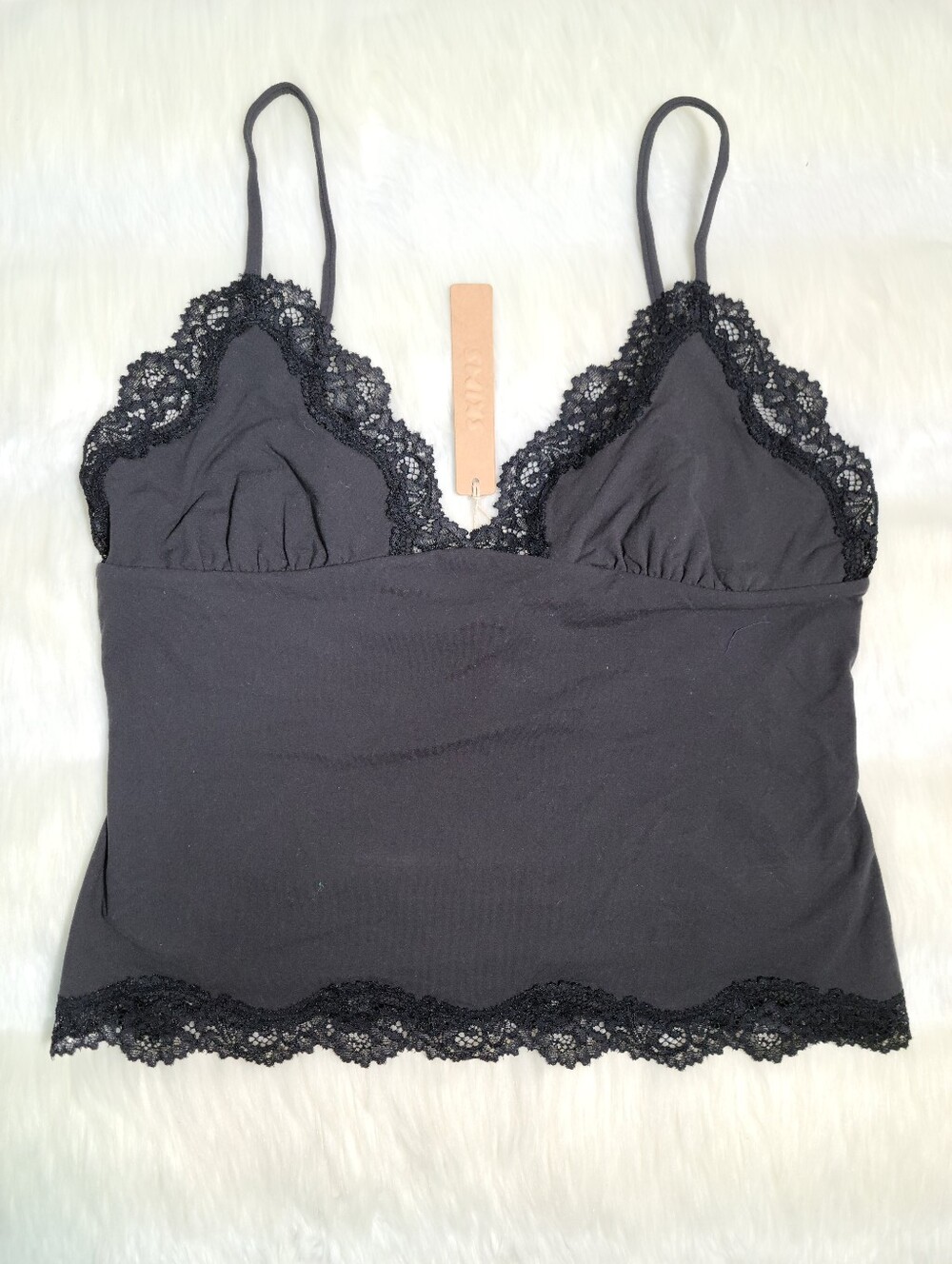 SKIMS Fits Everybody Lace Cami Top Black Onyx Women Large NEW